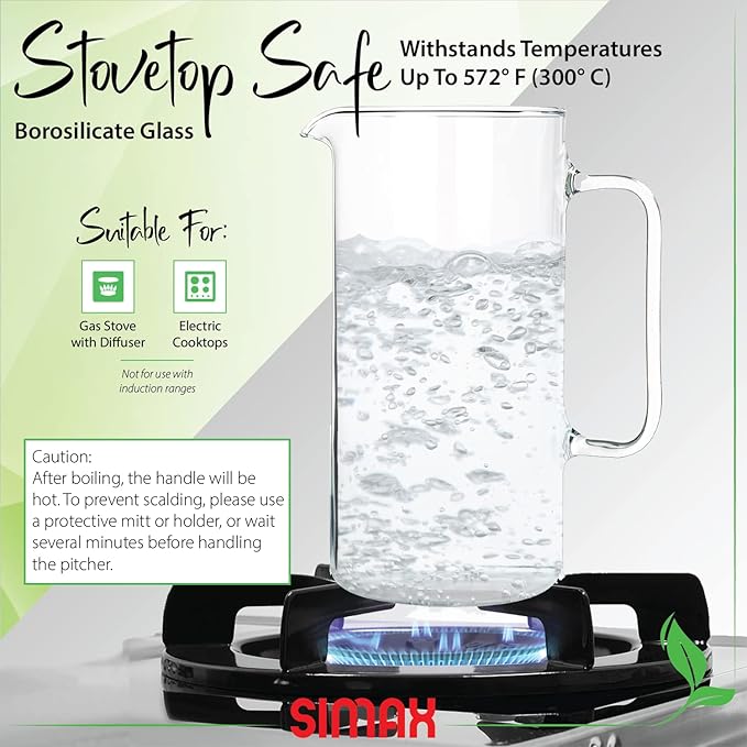 Simax Glass Pitcher, 64 Ounce Borosilicate Glass, Made in Europe Hot and Cold - Image 3