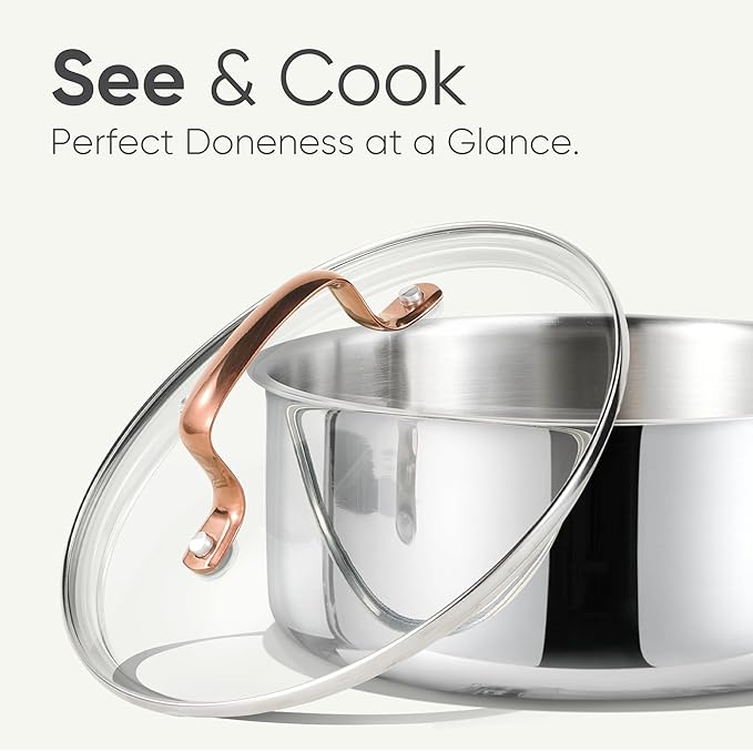 CAROTE 2Qt Stainless Steel Saucepan Set, Non-Toxic 3-Ply Stainless Steel - Image 5