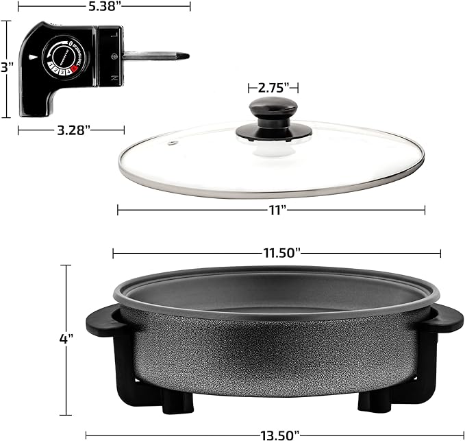 OVENTE 11.5-Inch Electric Skillet & Frying Pan, 1400W Nonstick Cooking Pan - Image 6