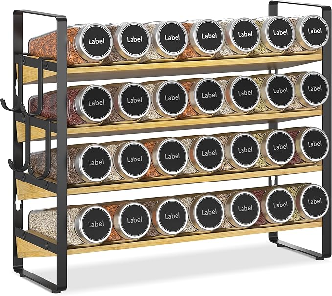EsLuker.ly Spice Seasoning Rack Organizer Kitchen Countertop, 4 Tier Bamboo by EsLukerly