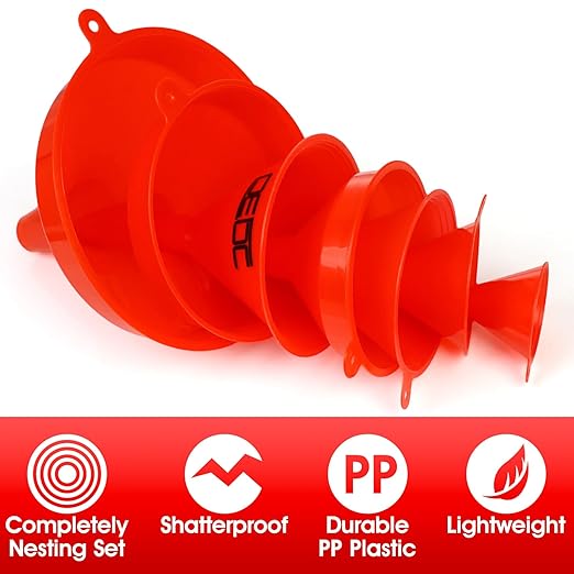 DEDC Oil Funnels Plastic Set for Car Automotive Kitchen Mini Small Large Red - Image 3