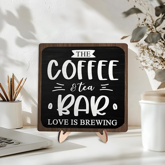 Coffee Bar Decor Sign, Rustic Wooden Plaque - Image 3