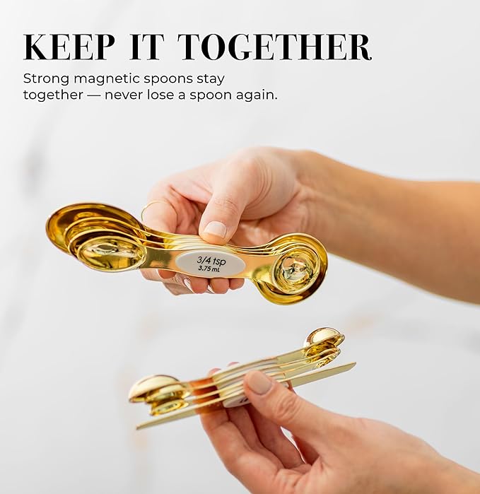 White and Gold Magnetic Measuring Spoons – Stainless Steel Double Sided - Image 2