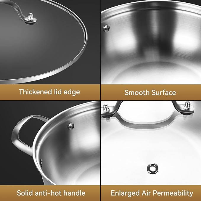 LOLYKITCH 5 QT Tri-Ply Stainless Steel Sauté Pan, 12 Inch Deep Frying Pan - Image 6