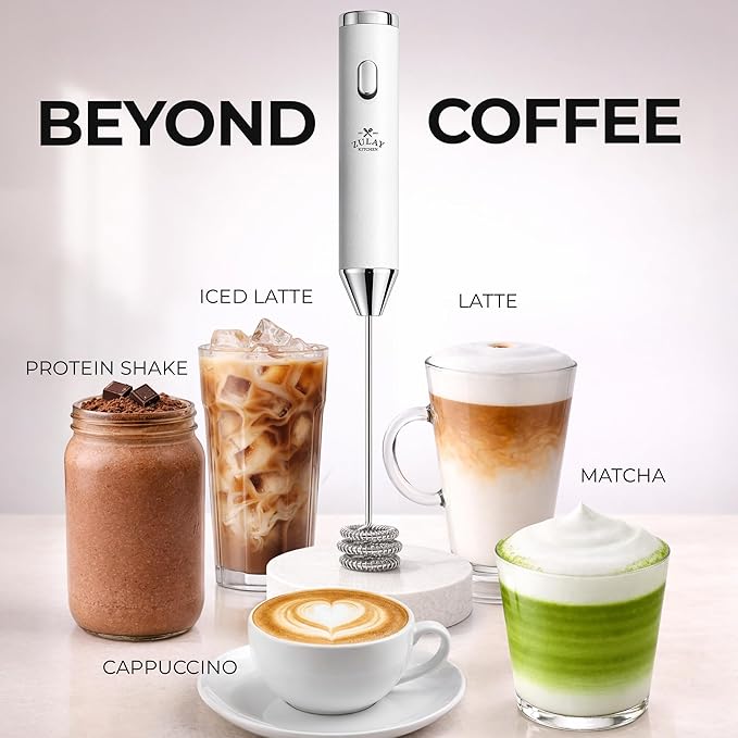 Zulay Kitchen Metal Rechargeable Milk Frother, 3 Whisk Attachments Handheld - Image 6