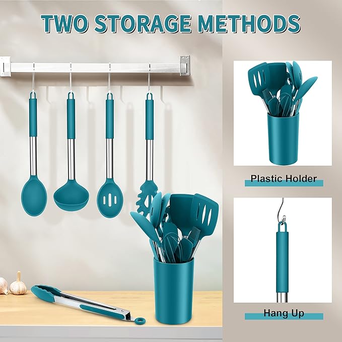 Silicone Cooking Utensils Set, E-far 14-Piece Blue Kitchen Utensils Set - Image 6