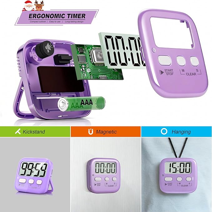 Antonki 2 Pack Digital Timer for Kids, Magnetic Countdown Kitchen Timers for - Image 5