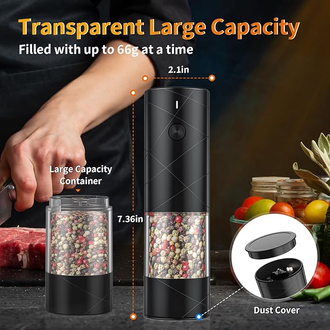2Pack Electric Salt and Pepper Grinder Set USB Rechargeable - Image 5