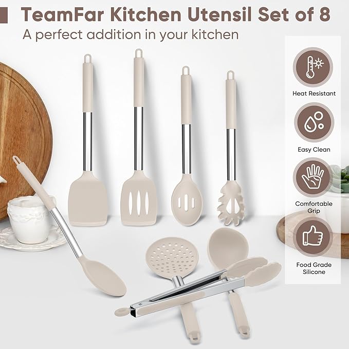 TeamFar Kitchen Utensils Set of 8, Silicone Utensils Kitchen Tools Set - Image 7