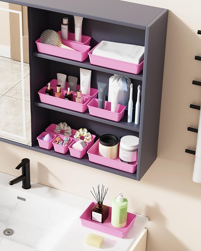 BiuLeon 25 PCS Plastic Drawer Organizers Set, 4-Sizes Vanity and Makeup - Image 6