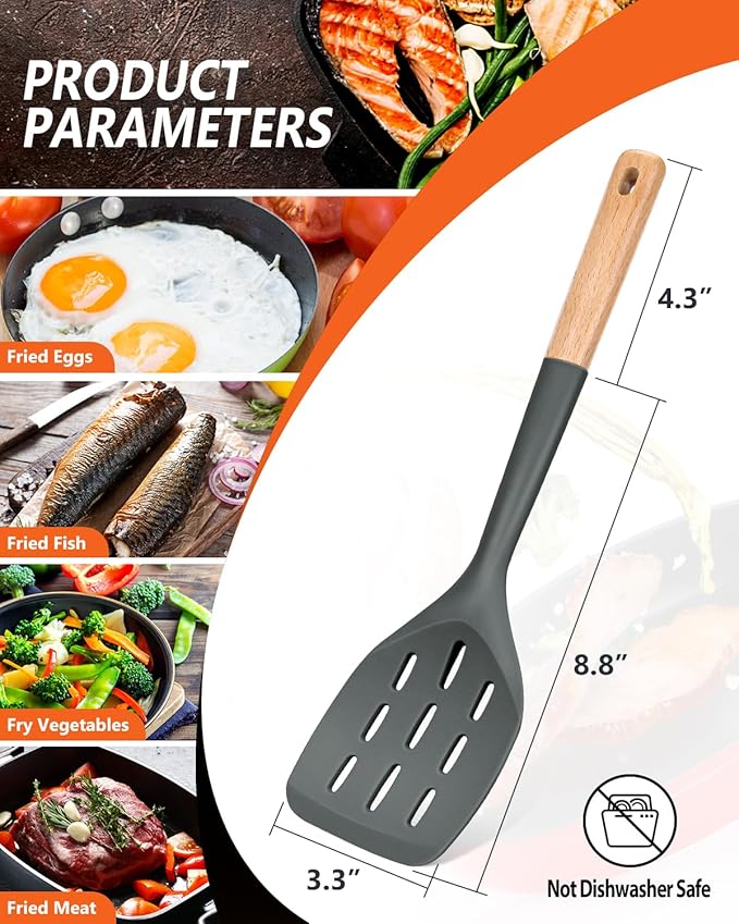 Pack of 2 Silicone Spatula, Non Stick Cooking Utensil Set Wooden Handle Kitchen - Image 3