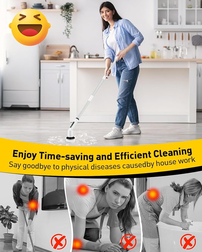 Shower Scrubber with Long Handle, Shower Cleaner Brush with 8 Brush Heads - Image 2