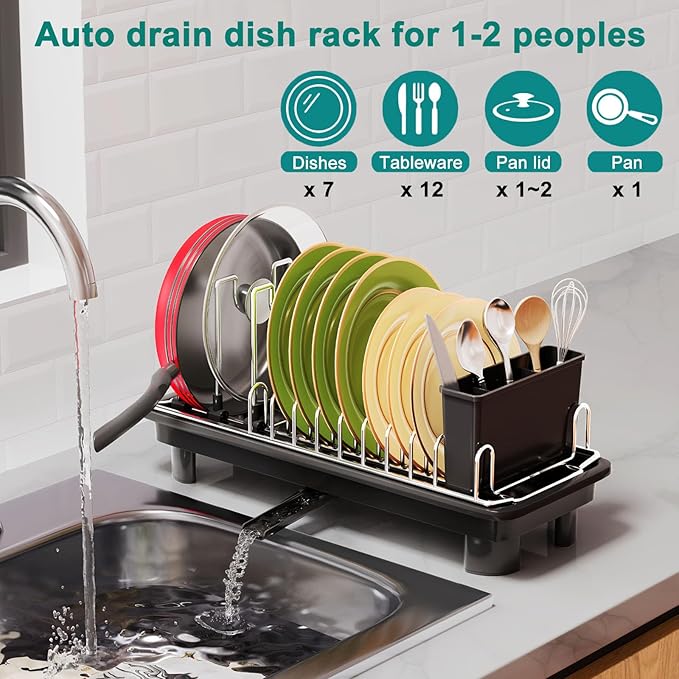 junyuan Compact Dish Drying Rack, Small Dish Rack - Image 2