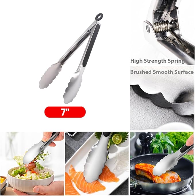 7" Small Kitchen Tongs Set of 3, Stainless Steel Ice Tongs Food Tongs, Mini - Image 2