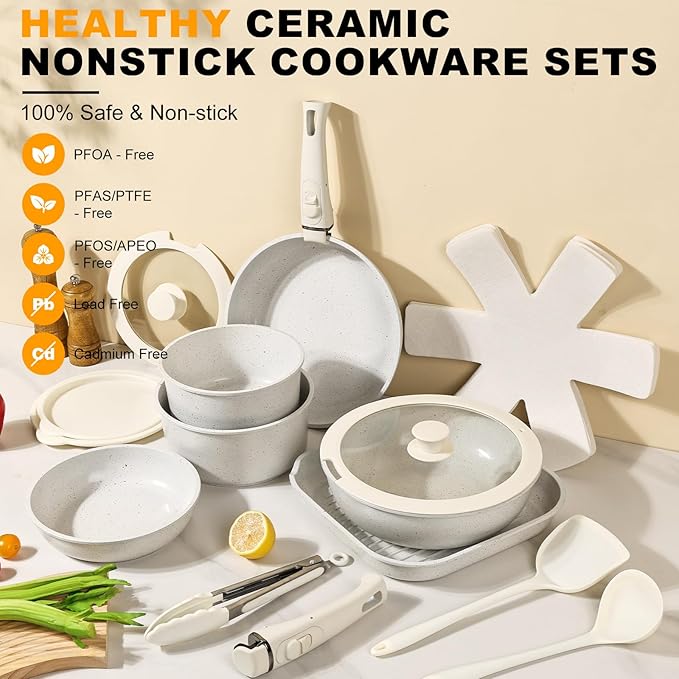 20-Piece Ceramic Nonstick Cookware Set – Induction Compatible, Non-Toxic Pots & - Image 3