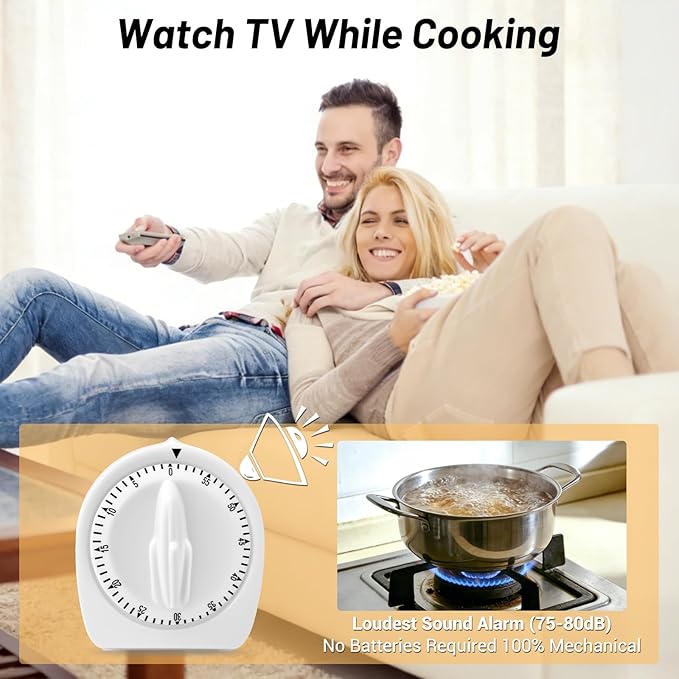 Kitchen Timers for Cooking, 60 Minute Wind Up Timer, Visual Mechanical Timer - Image 7