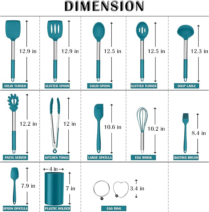 Silicone Cooking Utensils Set, E-far 14-Piece Blue Kitchen Utensils Set - Image 2