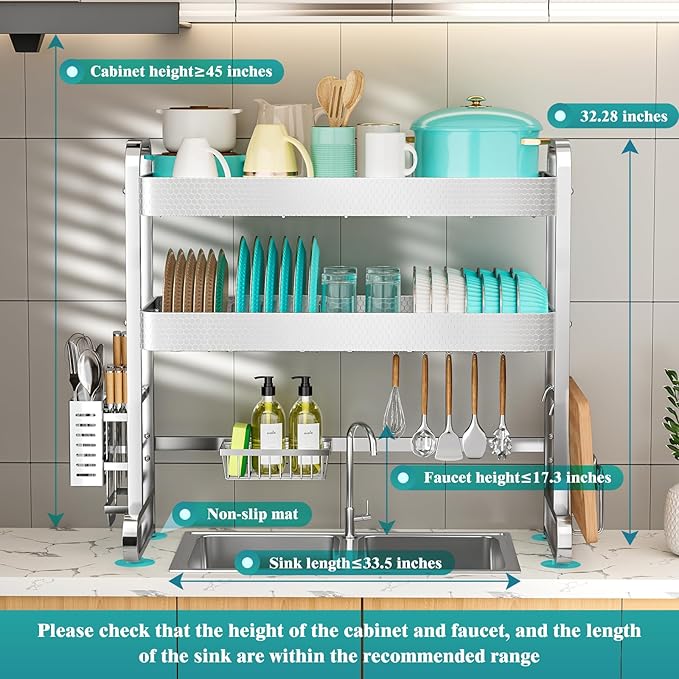 HOWDIA 3-Tier Over The Sink Dish Drying Rack, 304 Stainless Steel Dish Rack - Image 2