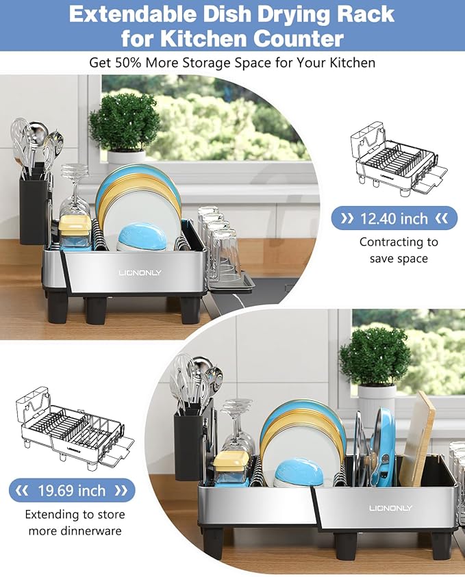 Dish Drying Rack, 304 Stainless Steel Exendable Dish Rack - Image 4