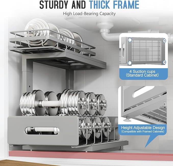 Under Sink Organizer Upgrade To Professional Rails, 2-Tier Dual Pull Out - Image 2