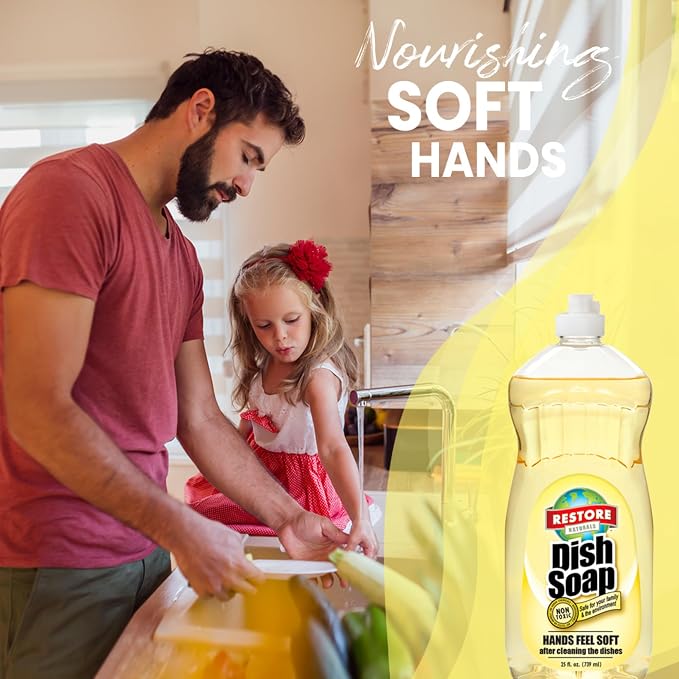 Restore Naturals Non Toxic Liquid Dish Soap - 25 Fl Oz - Plant Based | Biodegradable | Gentle Formula | Cruelty Free | Made in the USA - 2 Pack