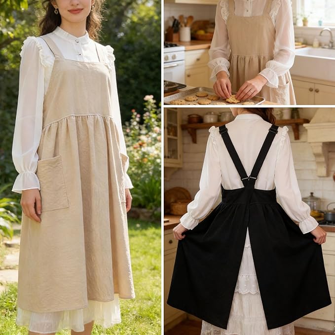 Uaussi Cotton Linen Apron Cross Back Work Apron - Image 5