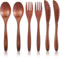 6 Pcs Wooden Utensils for Eating, Wooden Spoon Fork Cutlery Set Kitchen Wood by Unknown
