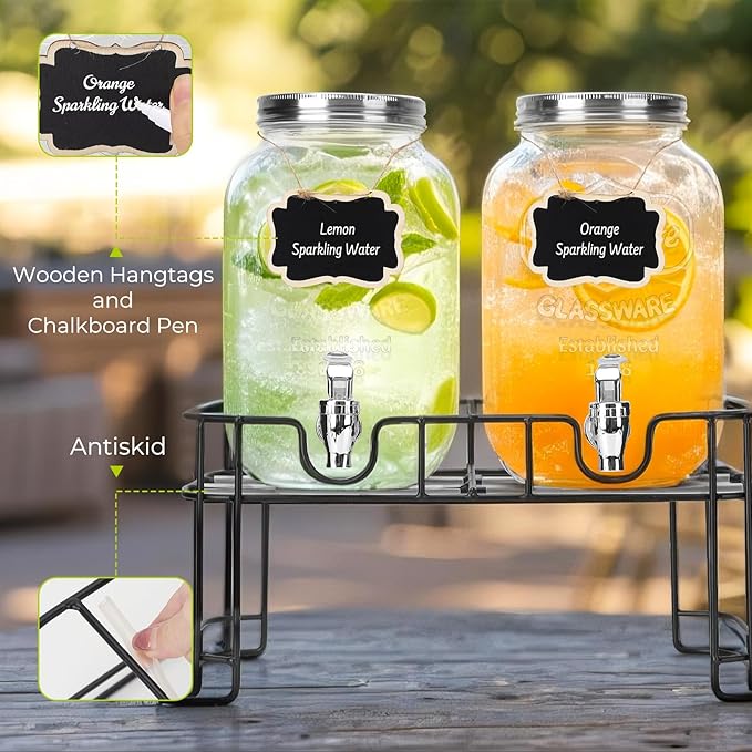 DHSBTLS 1 Gallon Glass Drink Dispensers, 2 Pack Clear Beverage Dispenser - Image 5