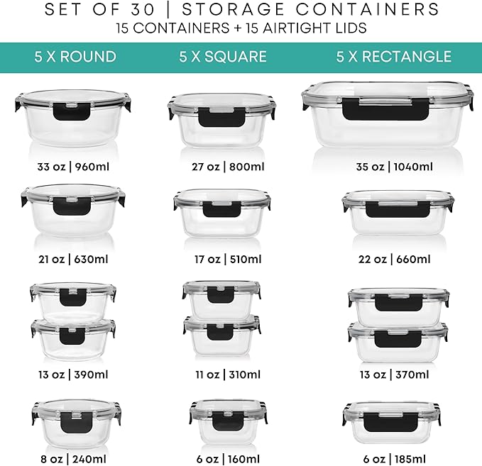 Razab 30 PC Glass Food Storage Containers - Image 2