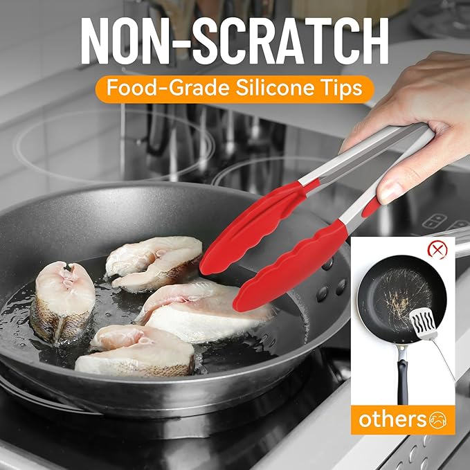 Hotec Silicone Kitchen Tongs for Cooking 9-Inch Serving Tongs - Image 5