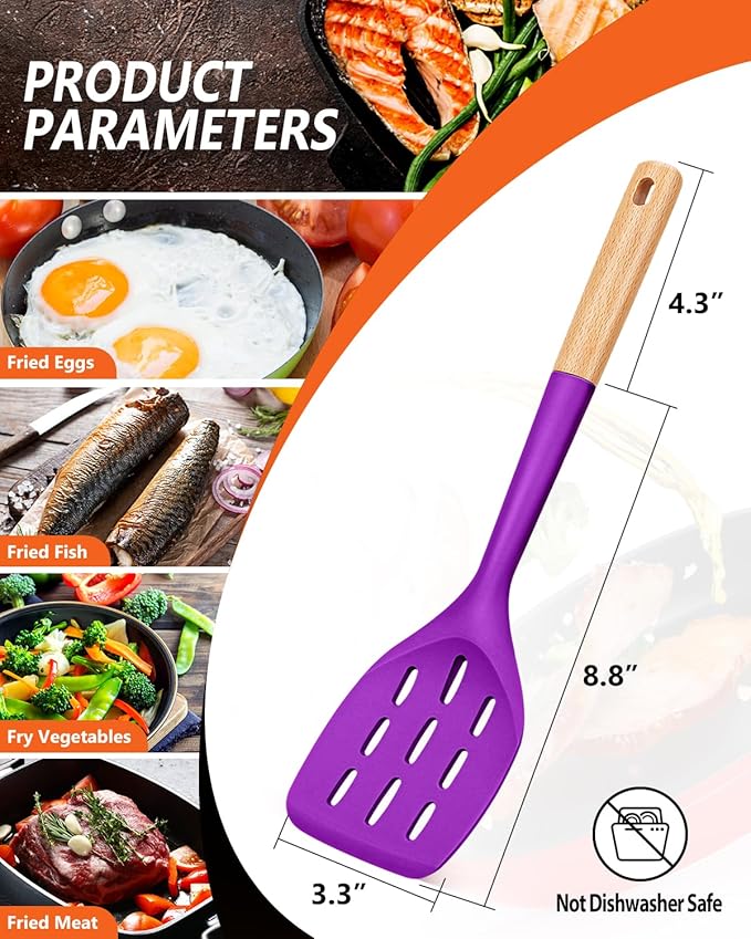 Pack of 2 Silicone Spatula, Non Stick Cooking Utensil Set, Wooden Handle - Image 2