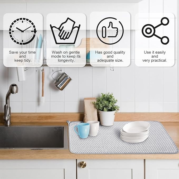 3 Pcs XXL Dish Drying Mat, Absorbent Microfiber Dishes Drainer Mats, Large Size - Image 3