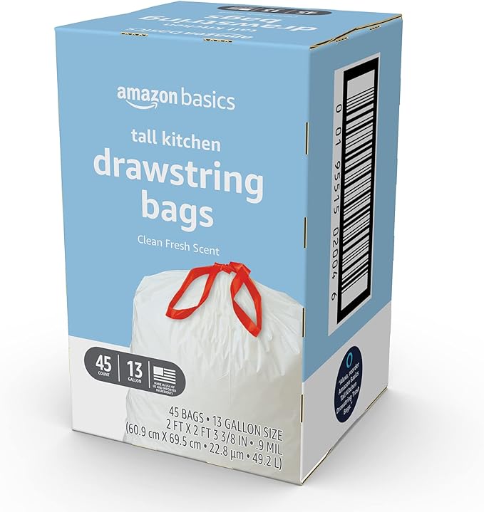 Amazon Basics Tall Kitchen Drawstring Trash Bags, Clean Fresh Scent, 13 Gallon - Image 4