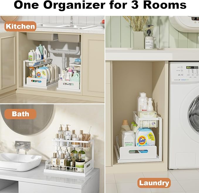 REALINN Under Sink Organizer, Pull Out Cabinet Organizer, 2 Tier Metal Slide - Image 6