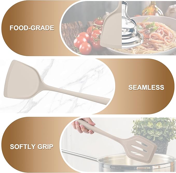 TeamFar Cooking Utensils Set of 4, Silicone Kitchen Utensils, Solid & Slotted - Image 4