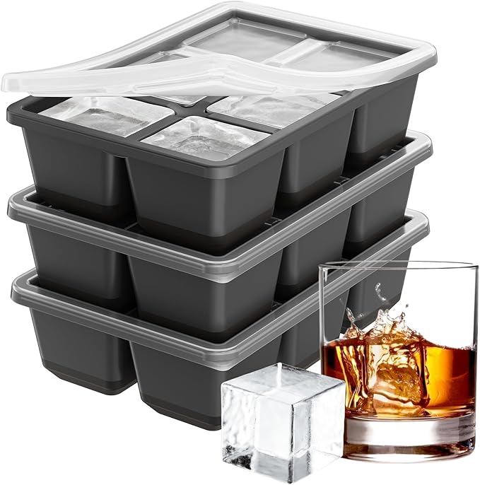 Optish Large Ice Cube Molds, 3 Pack Whiskey Square Ice Molds, 1.8 Inch Big Ice by Optish