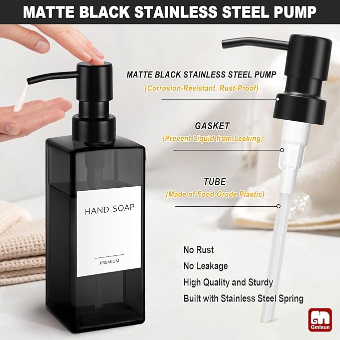 GMISUN Black Glass Soap Dispenser, Hand Soap Dispenser - Image 3