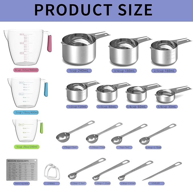 Stainless Steel Measuring Cups and Spoons Set, 6 Stainless Steel Measuring Cups - Image 7