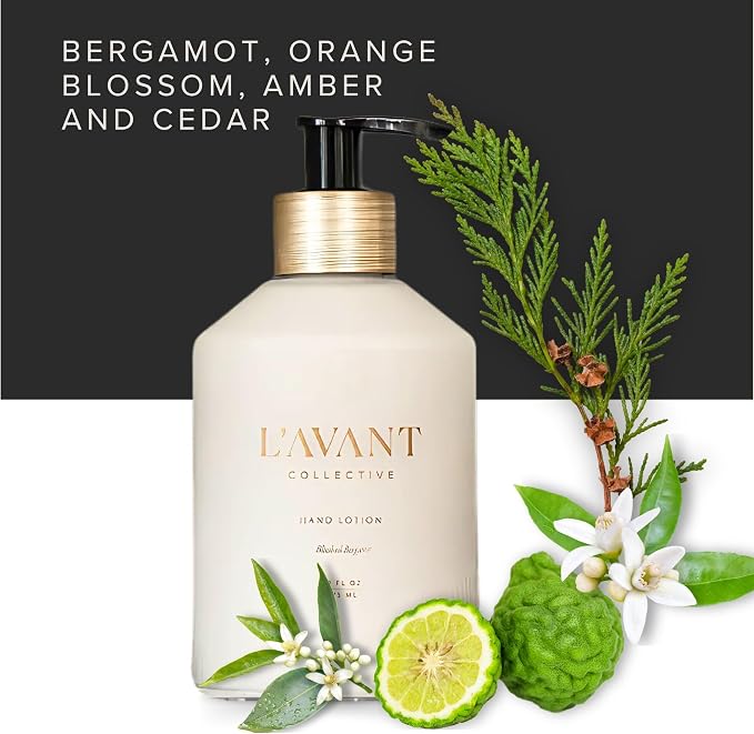 L'AVANT Collective The Sink-Side Care Duo, Natural Luxury Dish Soap 16 Fl Oz with Moisturizing Hand Lotion 10 Fl Oz, Plant-Based Formulas in Refillable Glass Pump Bottles, Blushed Bergamot