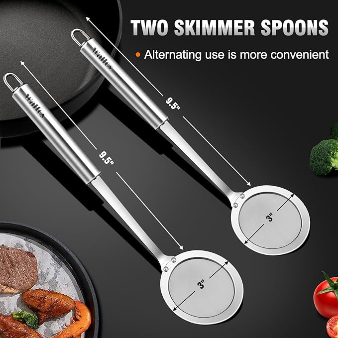 Walfos Skimmer Spoon, 304 Stainless Steel Fine Mesh Strainer, Foam Strainer Oil - Image 7