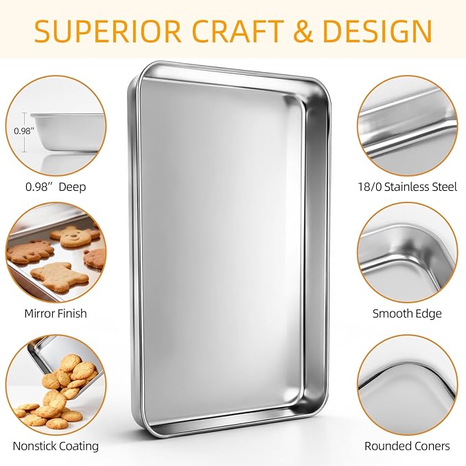 Baking Sheet Pan Set of 8, CEKEE Stainless Steel Cookie Sheets - Image 4