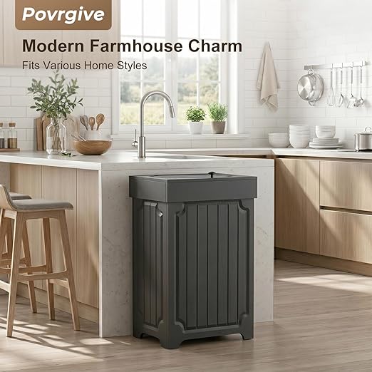 Povrgive Wood Trash Can Cabinet, 13 Gallon Hidden Kitchen Garbage Can - Image 6