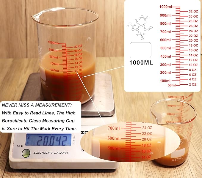 High Borosilicate Glass Measuring Cup-V-Shaped Spout, 1000ml Glass Measuring - Image 3