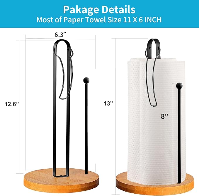 Wood Paper Towel Holder Countertop, TONLEA Kitchen Paper Towel Holder - Image 2