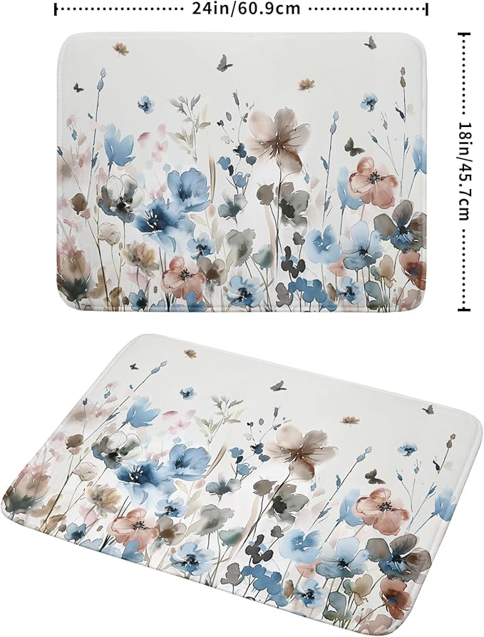 Giwawa Watercolor Floral Dish Drying Mat, Spring Summer Wildflower Microfiber - Image 2
