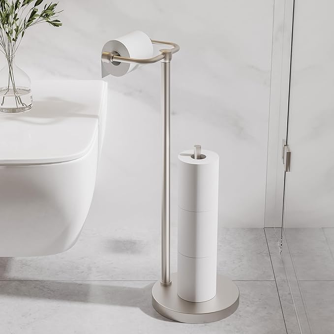 RARXTR Toilet Paper Holder Stand, Post Pivoting Design Free Standing Toilet - Image 2