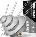 Walfos Extra Fine Mesh Strainer Set of 4-9.35", Stainless Steel 30 Mesh Sieve by Walfos