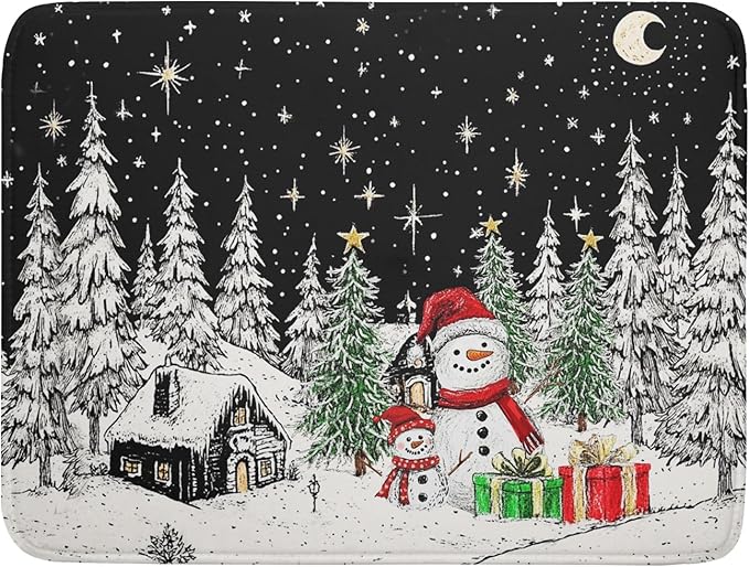 Winter Snowman Dish Drying Mat 24 X 18 in Black Microfiber Dish Pad Absorbent by Giwawa