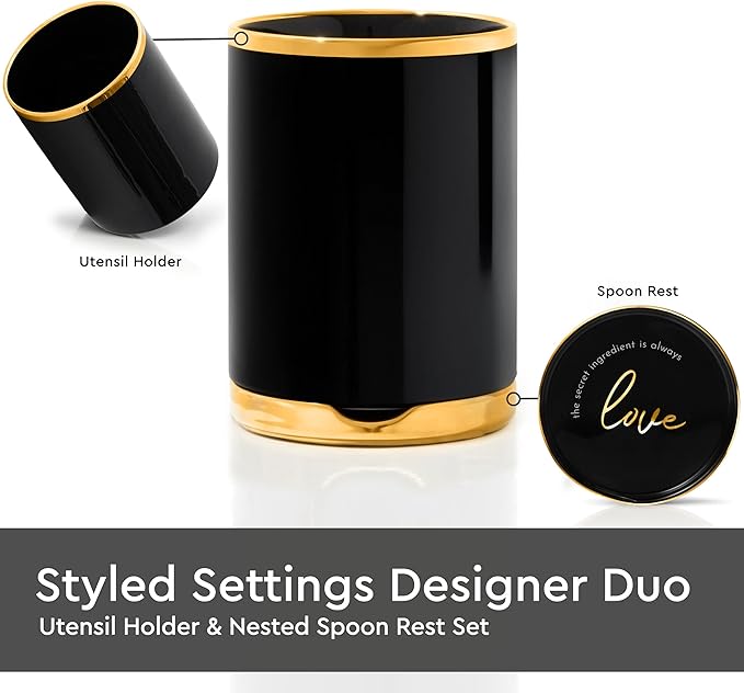STYLED SETTINGS Black and Gold Utensil Holder - Image 2