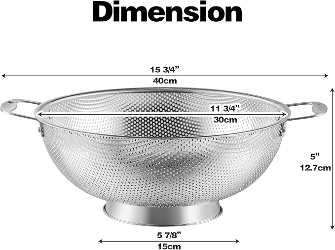 Tiawudi Large 6-Qt Colander, 18/8 Stainless Steel Mesh Strainer - Image 2